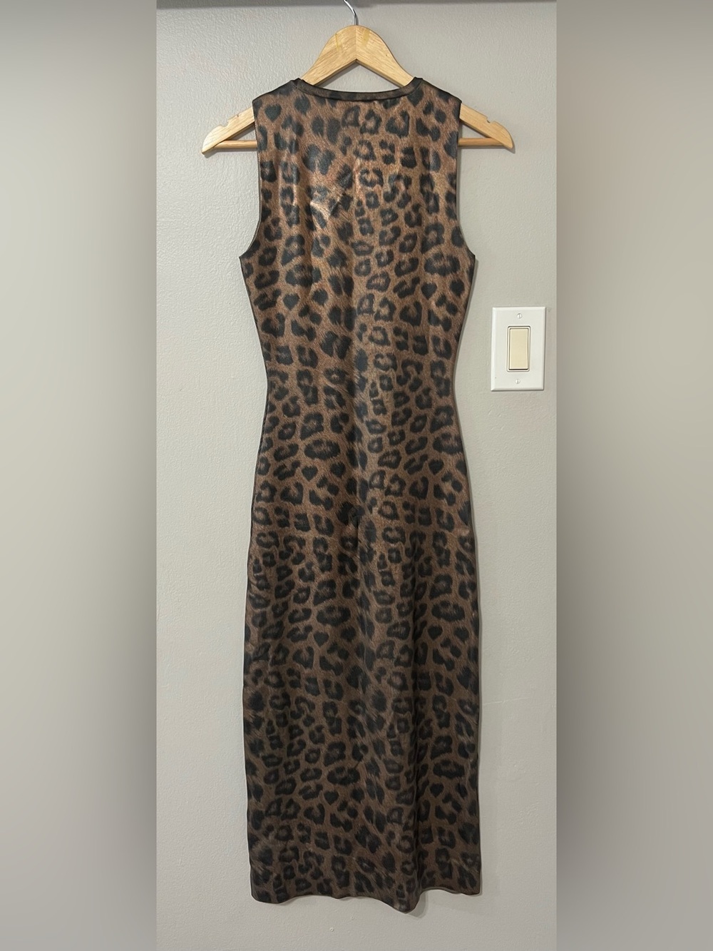 ZARA Metallic Foil Leopard Print Bodycon Midi Dress Small Animal Print - Picture 4 of 16